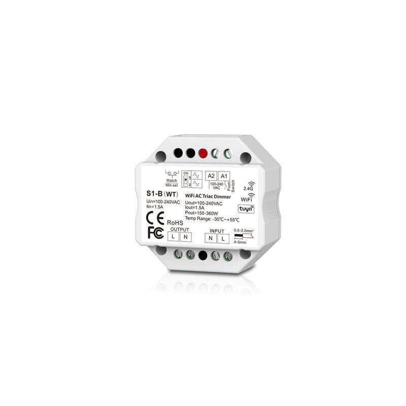 Récepteur/variateur radio LEDRécepteur Triac Tuya & Fusion 1,5A 1canal 100 - 240V AC