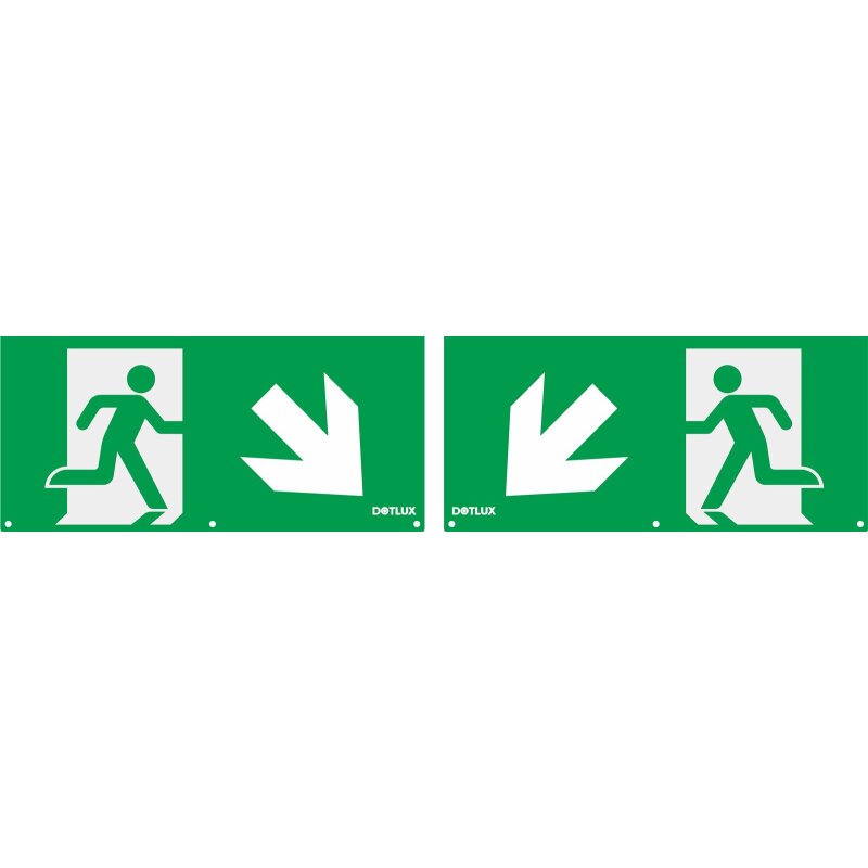 Jeu de pictogrammes étendu Flèche diagonale gauche et droite en bas pour luminaire de secours à LED EXITmulti (article 3177) Jeu de 2 pièces