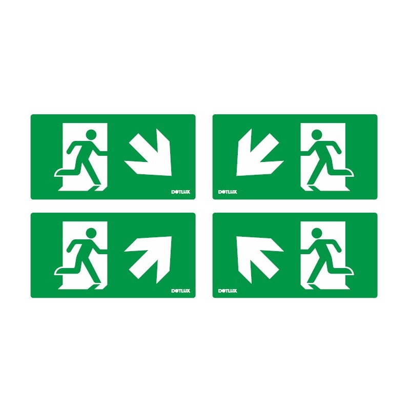 Jeu de pictogrammes étendu Flèche diagonale pour lampe de secours à LED EXIT (article 5406) Jeu de 4 pièces