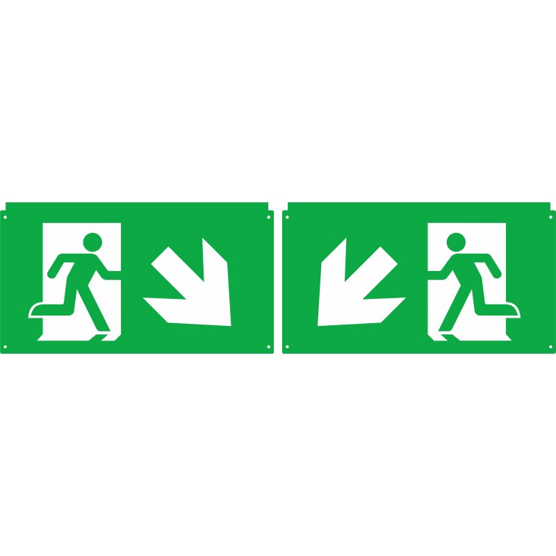 Jeu de pictogrammes étendu Flèche diagonale gauche et droite en bas pour luminaire de secours à LED EXITflip Set 2 pièces
