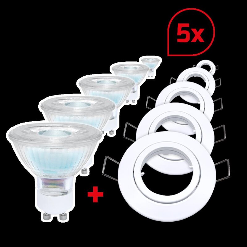 LED encastrable MINIgu10 blanc avec ampoule GU10 3000K 6W dimmable set 5 pièces