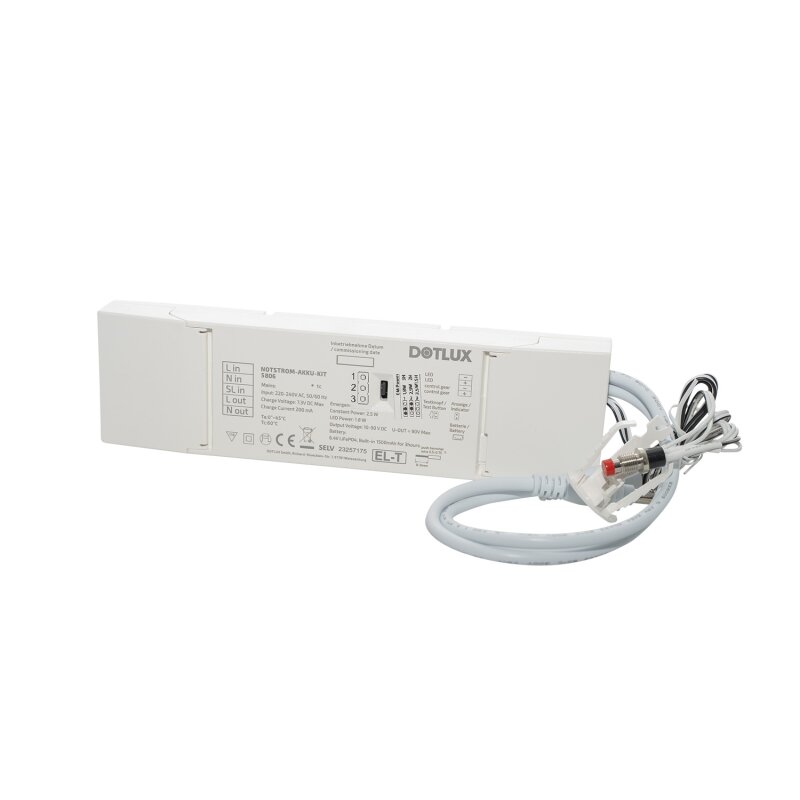 KIT D'ACCU NOTSTROM EXIT 1,9W/0,8W puissance constante 3/8h pour luminaires à LED alimentés en courant constant avec bouton de test externe LifePO4 6.4V avec autotest