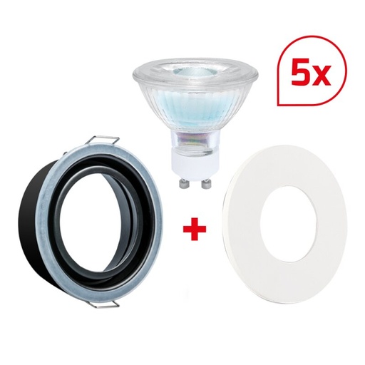 [DX600106] Douille d'encastrement LED MULTI avec GU10 3000K 6W dimmable et cache blanc set 5 pièces