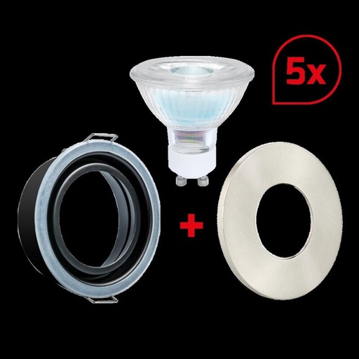 [DX600107] Douille d'encastrement LED MULTI avec GU10 3000K 6W dimmable et cache nickel Set 5 pièces