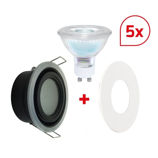 [DX600108] Douille d'encastrement LED MULTIip65 avec GU10 3000K 6W dimmable et cache blanc set 5 pièces