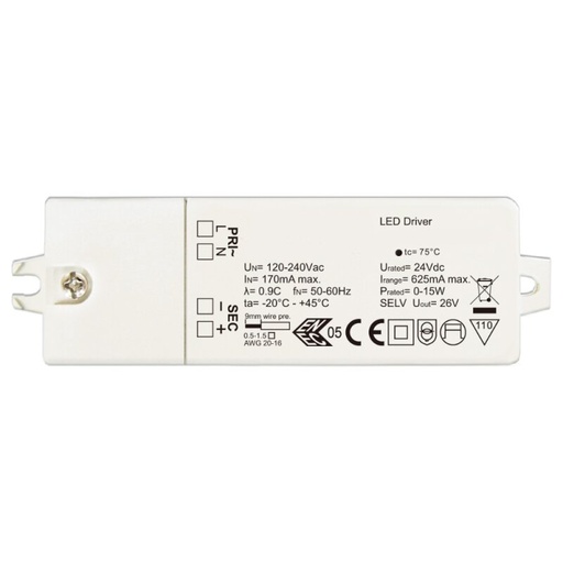 [DX5103-1] Bloc d'alimentation LED CV 24V DC 0-15W 0-0,62A non dimmable IP20